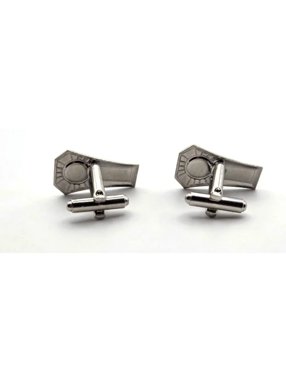 Vintage Silver-Tone Cufflinks With Faux Pearl Accent Art Deco Style
